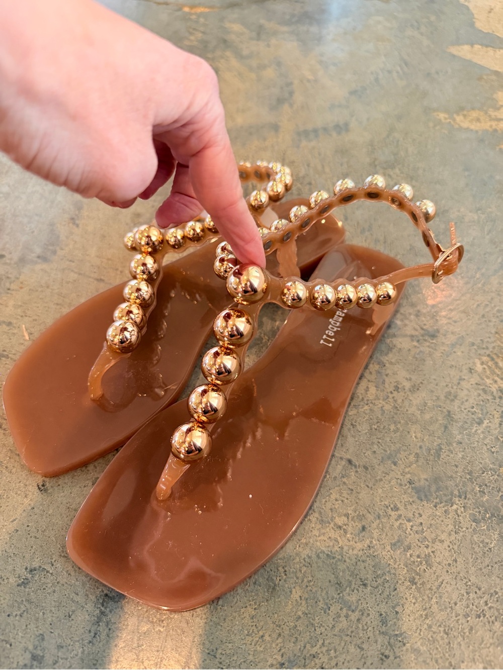 NWT Jeffrey Campbell Gum-Drop Nude Blush Jelly Sandals Gold Studs